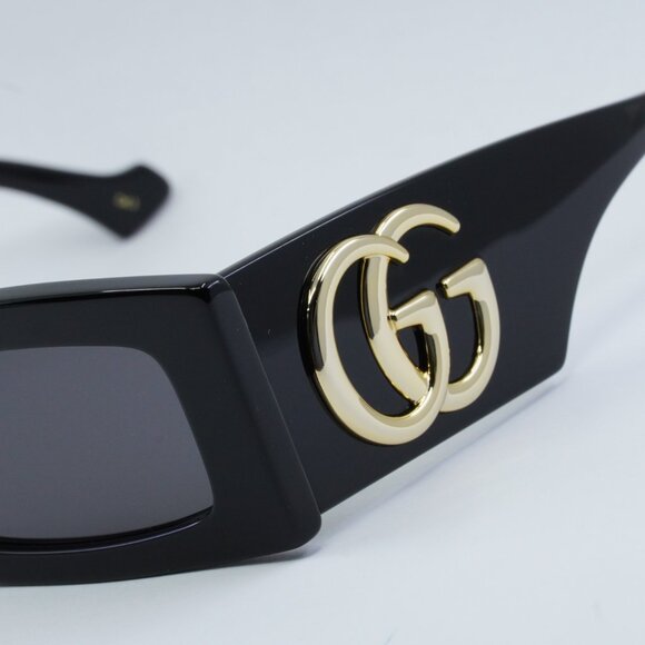 Gucci GG1425S 001 Sunglasses Black Rectangle Frame, Grey Lenses - Picture 5 of 11